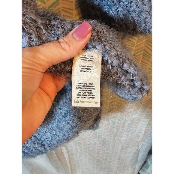 Soft Surroundings Newfoundland fuzzy knit open front cardigan Blue Sz L - Picture 5 of 6